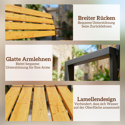 2-Seater Weatherproof Wood Slatted Garden Bench with Armrests — 136 x 54 x 82 cm (Natural Wood)
