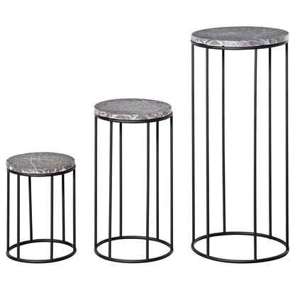 Flower Stand 3 Piece Set Made of Metal Plant Stand Set in Marble Look Flower Stool Flower Pot Holder Stackable Plant Stool for Flower Pot Black+Gray