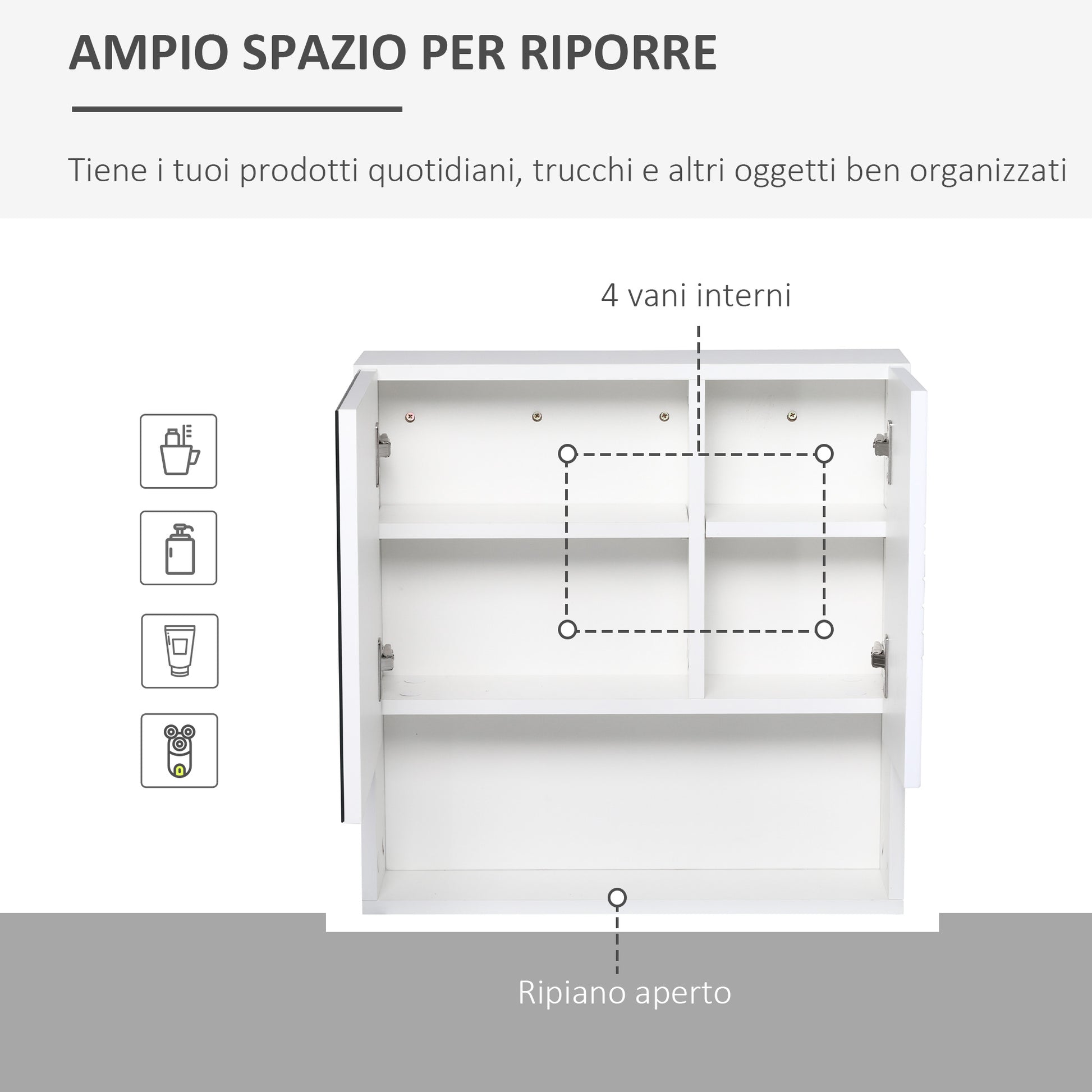 Bathroom Mirror Cabinet, Wall-Mounted Bathroom Cabinet, 54x15x55cm, White