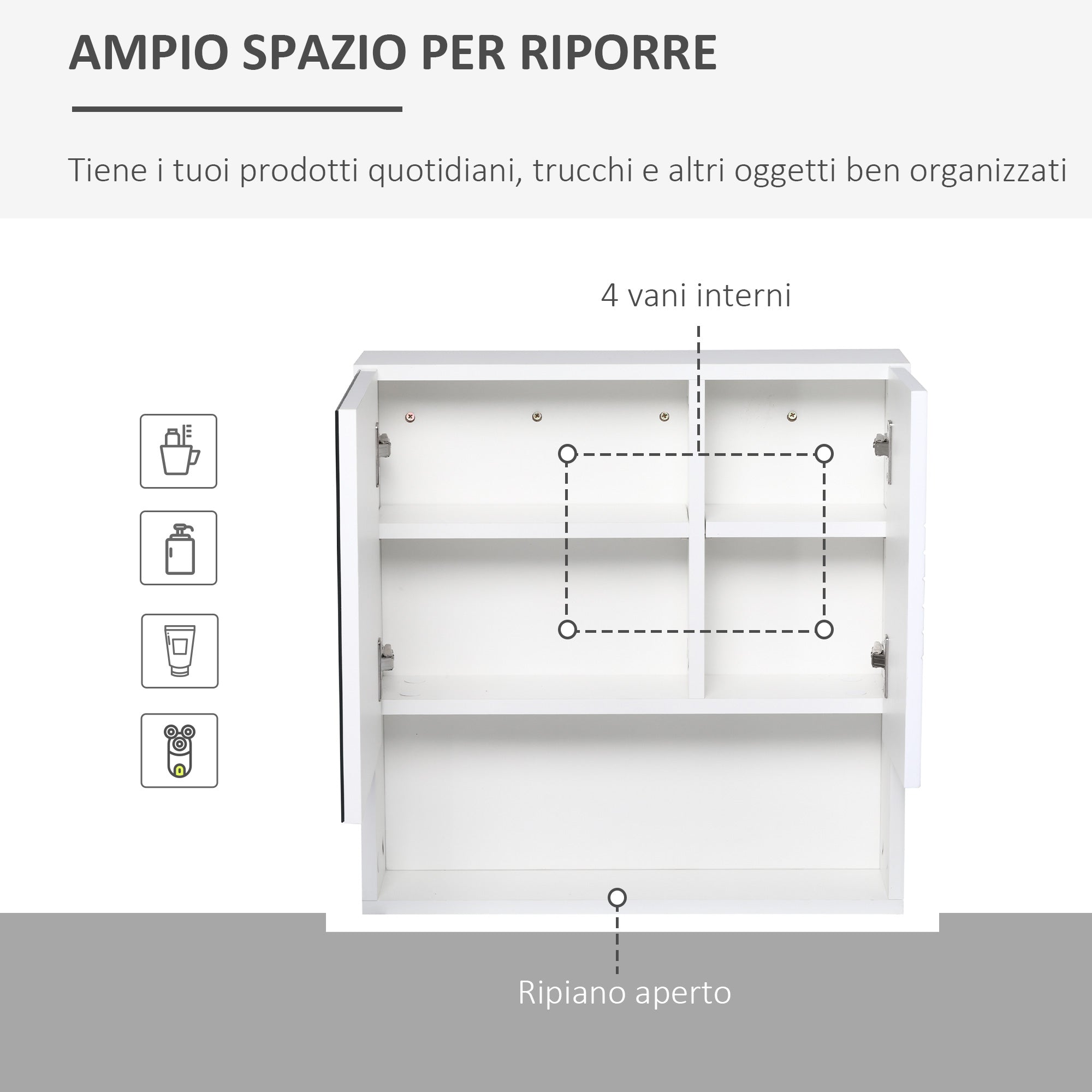 Bathroom Mirror Cabinet, Wall-Mounted Bathroom Cabinet, 54x15x55cm, White