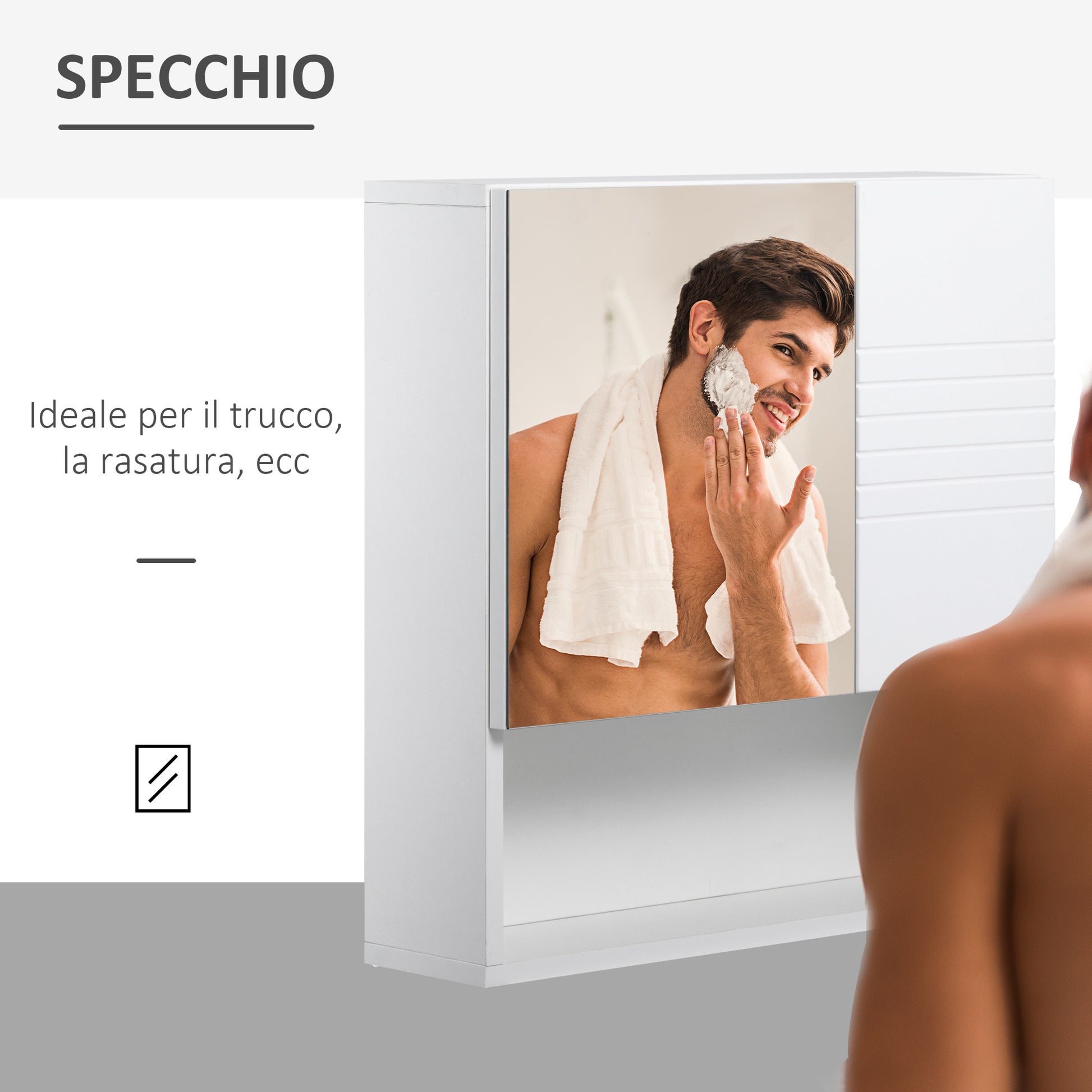 Bathroom Mirror Cabinet, Wall-Mounted Bathroom Cabinet, 54x15x55cm, White