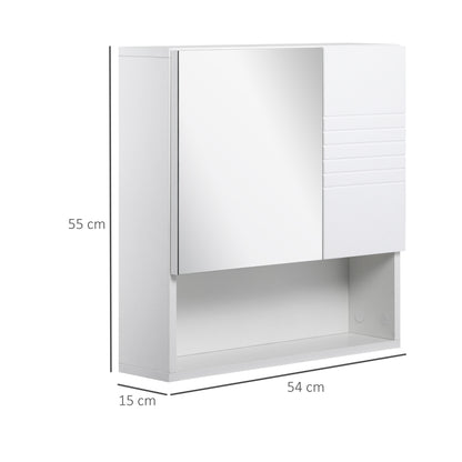 Bathroom Mirror Cabinet, Wall-Mounted Bathroom Cabinet, 54x15x55cm, White