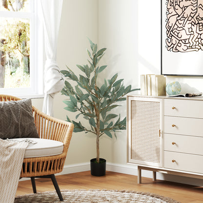 Large Artificial Decorative Plant 120 cm Artificial Laurel Plant with Pot and Leaves for Indoor Green