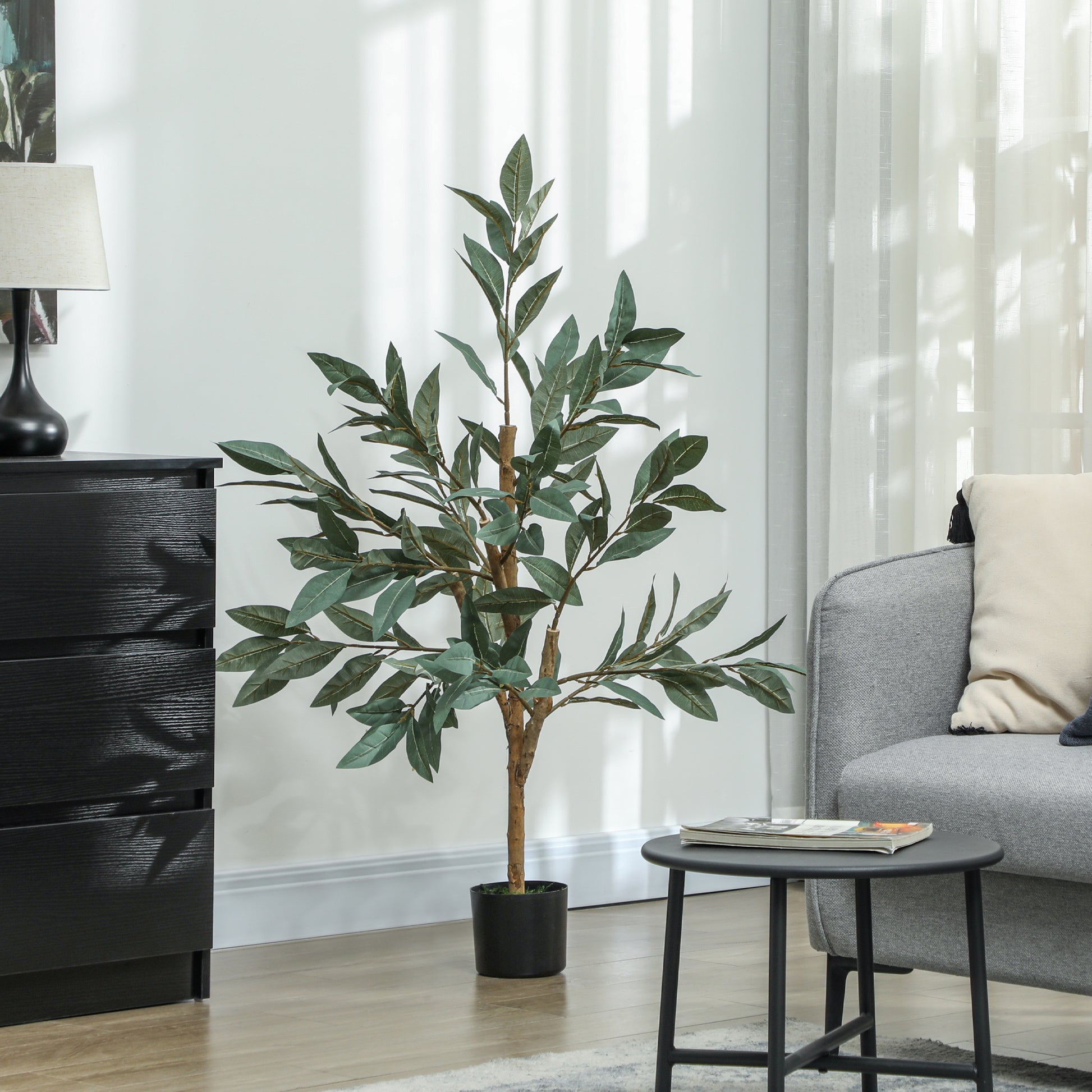 Large Artificial Decorative Plant 120 cm Artificial Laurel Plant with Pot and Leaves for Indoor Green