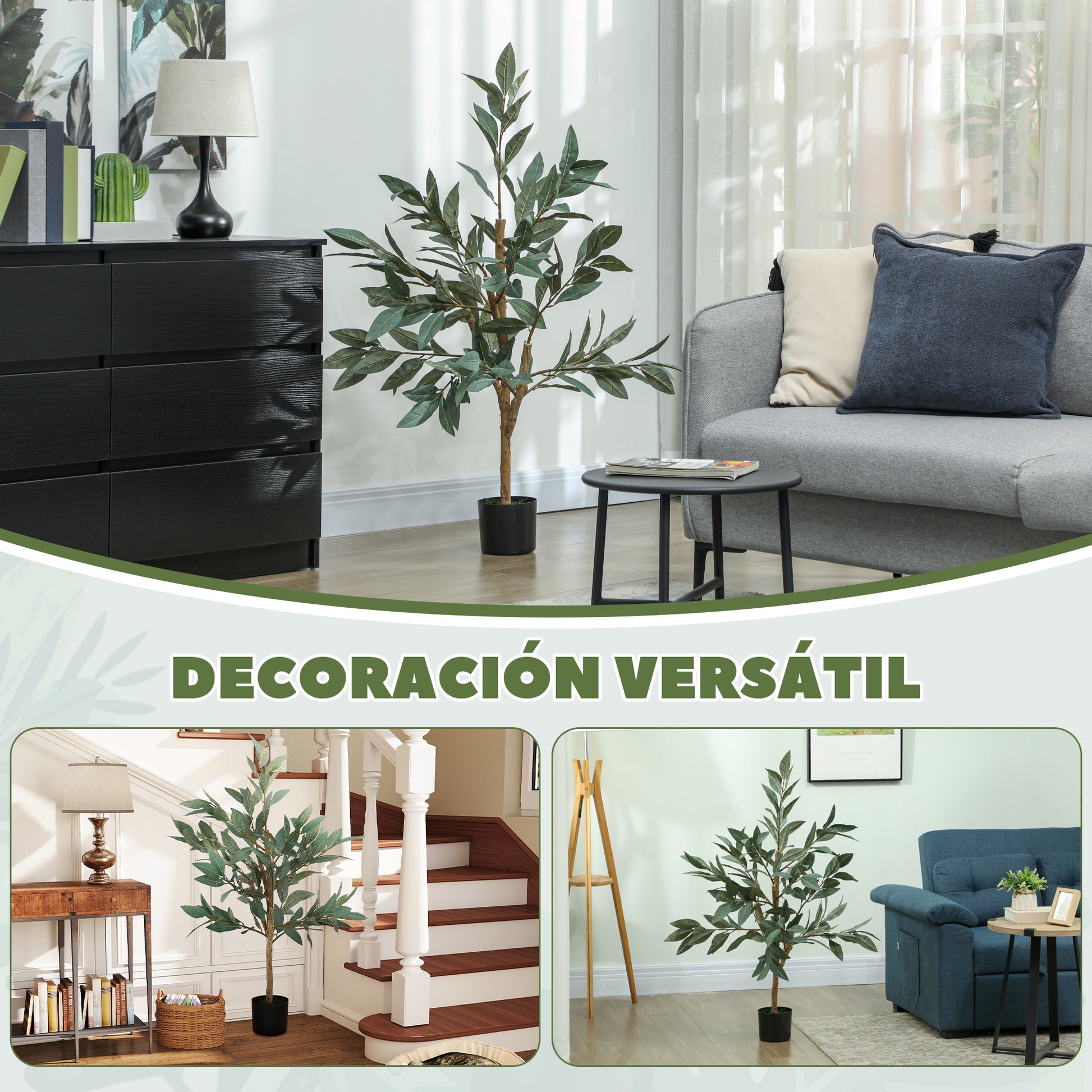 Large Artificial Decorative Plant 120 cm Artificial Laurel Plant with Pot and Leaves for Indoor Green