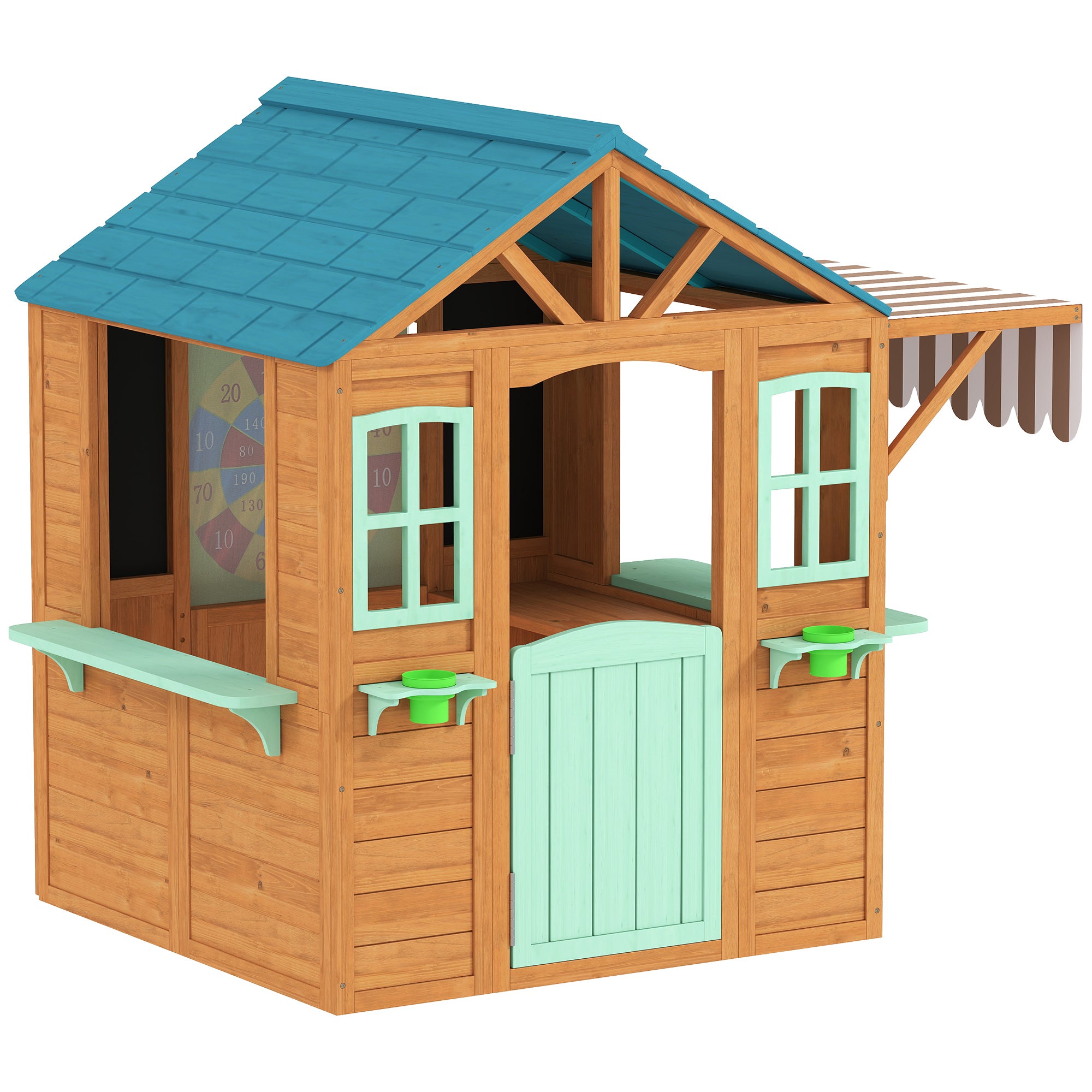 Wooden Outdoor Playhouse with Market Counter, Planters & Chalkboard – Multicolor, for Ages 3–6, 142 x 120 x 141.5 cm