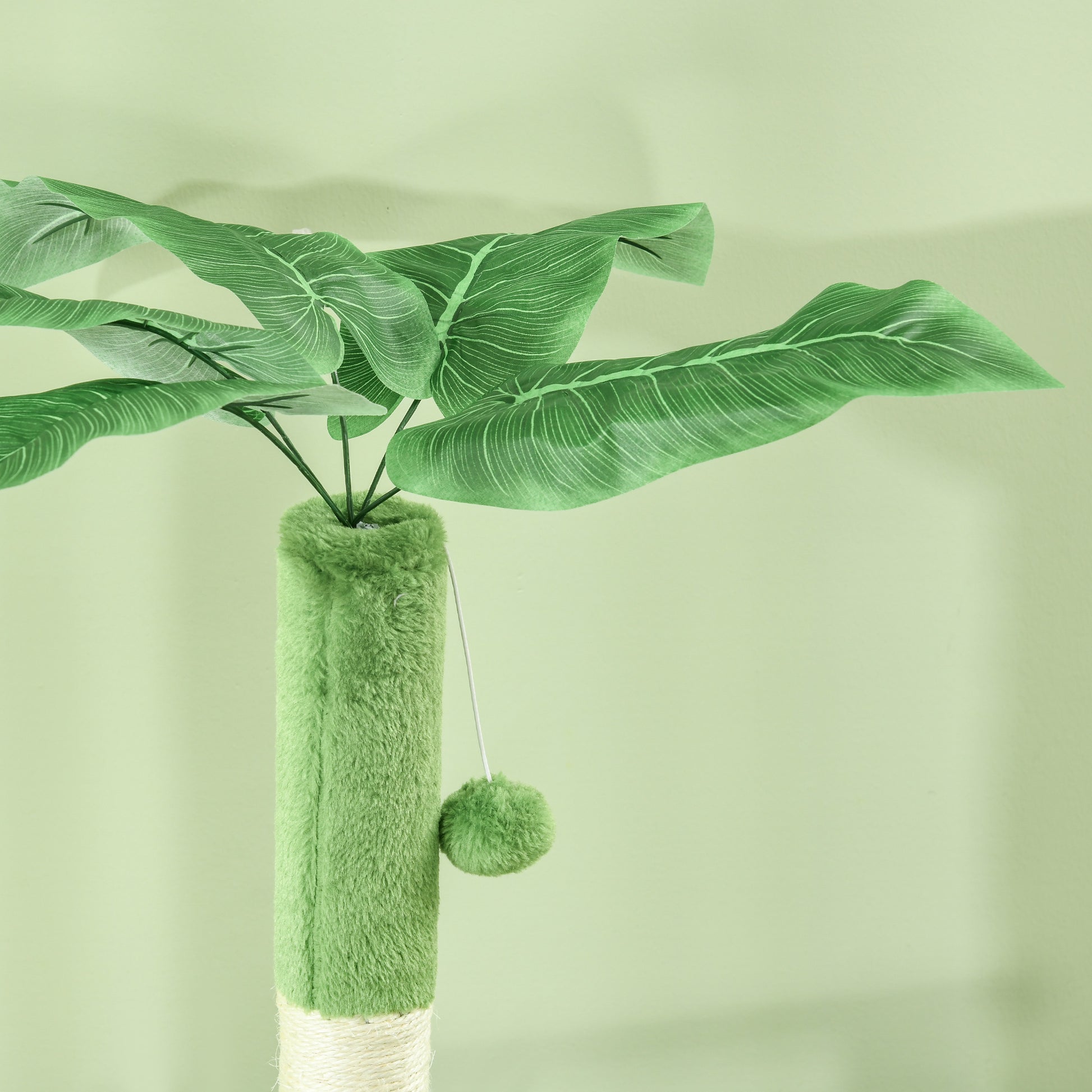 Multi-Level Cat Tree with Hammock, Scratching Post, Toy Ball, and Decorative Leaves, Plush Covering, 49x49x142 cm, Green