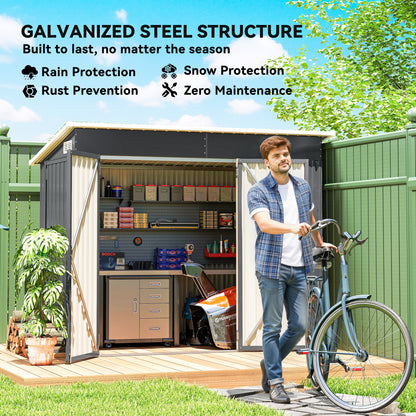 28.8 ft² Metal Garden Shed – Lockable, 3 Doors, Ventilated, Single-Slope Roof, Gloves Included (92 x 52 x 73 in)