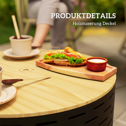 3-in-1 Fire Pit Ø60 x 39cm Stainless Steel Fire Pit with Grill Grate Poker Spark Screen in Wood Optic Fire Bowl Fire Basket for Garden, Balcony Terrace, Outdoor BBQ Camping Charcoal Gray