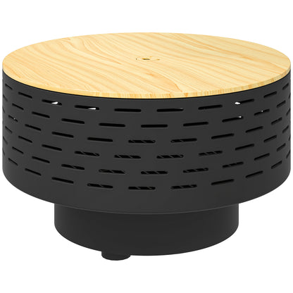 3-in-1 Fire Pit Ø60 x 39cm Stainless Steel Fire Pit with Grill Grate Poker Spark Screen in Wood Optic Fire Bowl Fire Basket for Garden, Balcony Terrace, Outdoor BBQ Camping Charcoal Gray