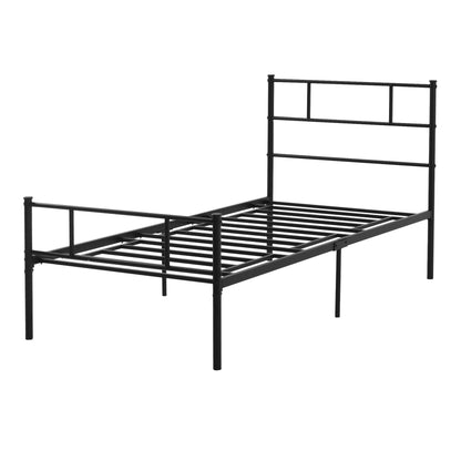 1x2m Steel Single Bed Frame, Single Slatted Frame with Integrated Slats, Headboard and Footboard Industrial Style, Black