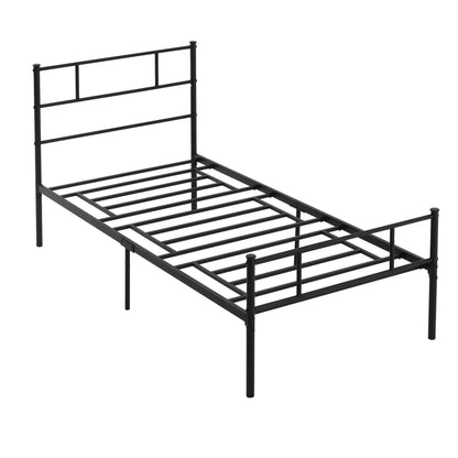 1x2m Steel Single Bed Frame, Single Slatted Frame with Integrated Slats, Headboard and Footboard Industrial Style, Black
