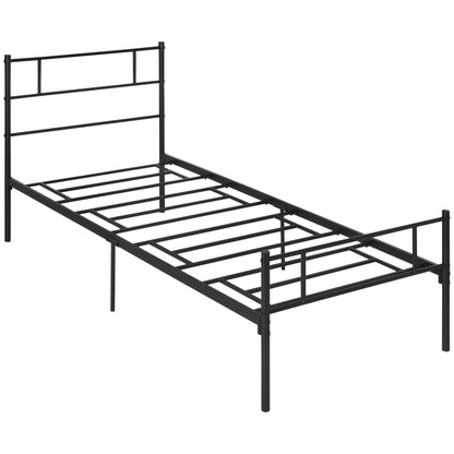 1x2m Steel Single Bed Frame, Single Slatted Frame with Integrated Slats, Headboard and Footboard Industrial Style, Black
