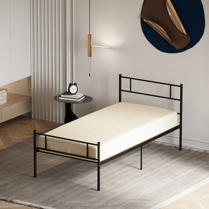 1x2m Steel Single Bed Frame, Single Slatted Frame with Integrated Slats, Headboard and Footboard Industrial Style, Black