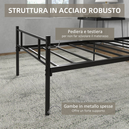 1x2m Steel Single Bed Frame, Single Slatted Frame with Integrated Slats, Headboard and Footboard Industrial Style, Black