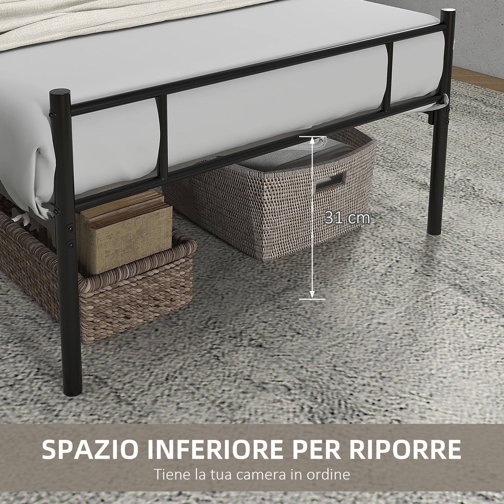 1x2m Steel Single Bed Frame, Single Slatted Frame with Integrated Slats, Headboard and Footboard Industrial Style, Black