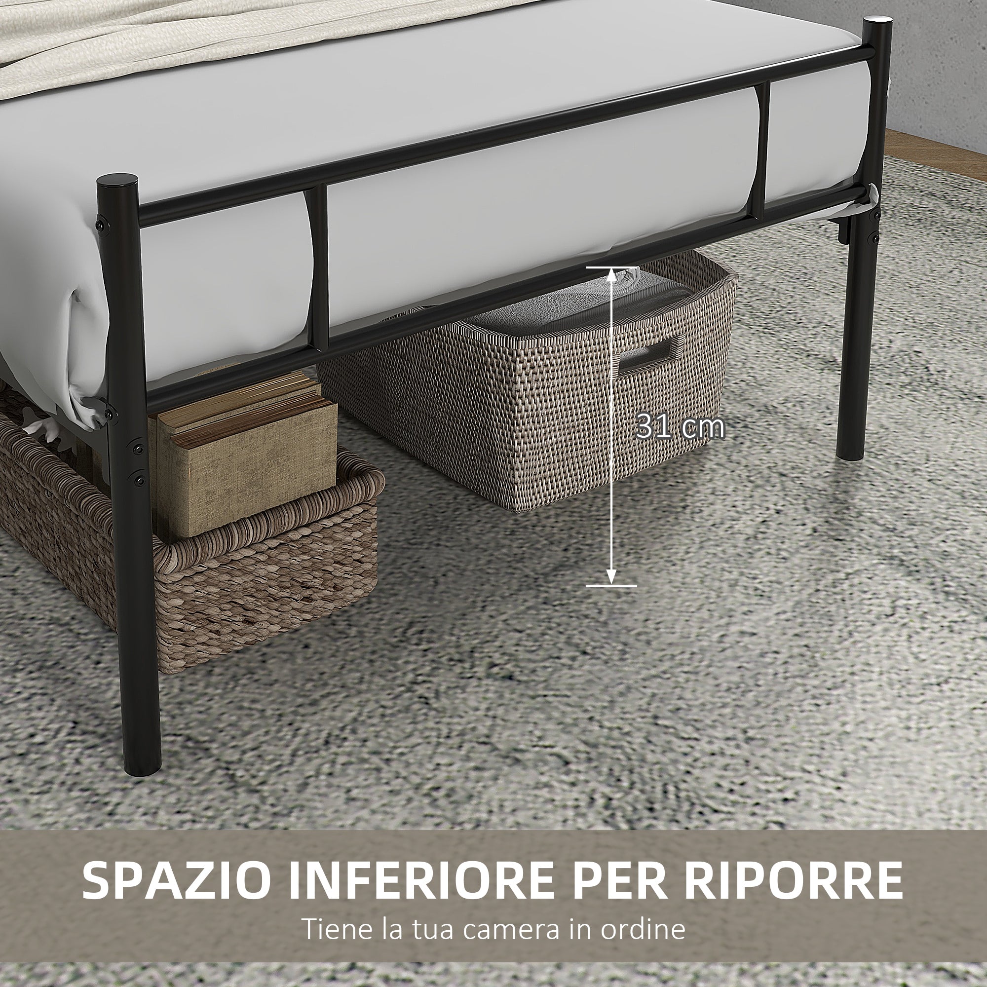 1x2m Steel Single Bed Frame, Single Slatted Frame with Integrated Slats, Headboard and Footboard Industrial Style, Black