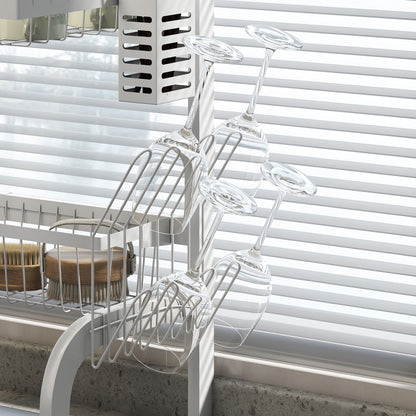 Over Sink Dish Drying Rack 2 Tier Steel Dish Drainer with Cutting Board Holder Cutlery Organizer 100x30x54.5 cm White