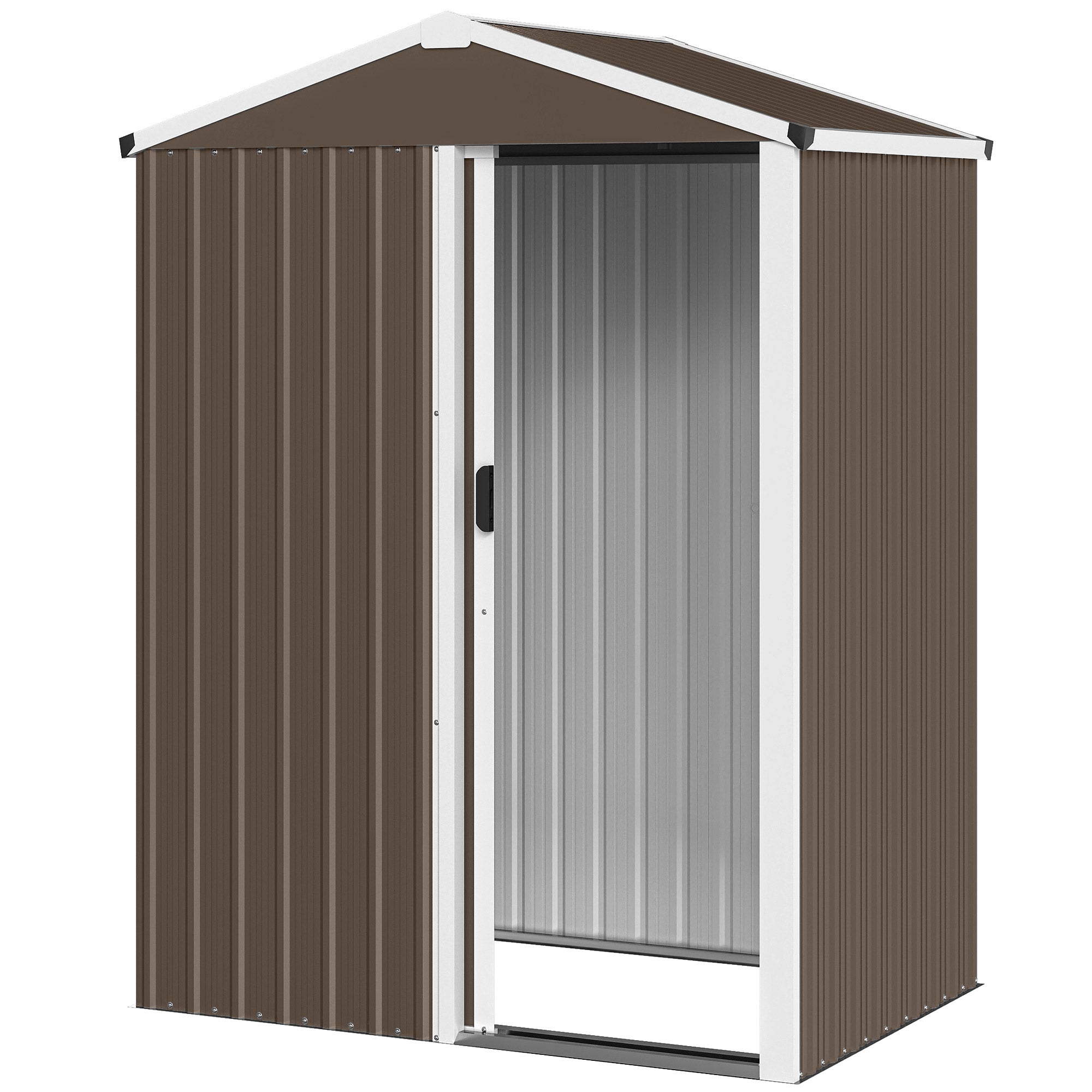 Metal Garden Shed — 1.18 m² (136 × 87 × 179 cm) Sliding Door, Sloped Roof, Gloves Included, Brown