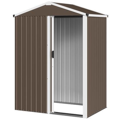 Metal Garden Shed — 1.18 m² (136 × 87 × 179 cm) Sliding Door, Sloped Roof, Gloves Included, Brown
