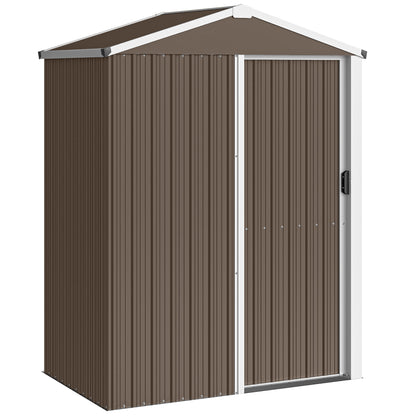 Metal Garden Shed — 1.18 m² (136 × 87 × 179 cm) Sliding Door, Sloped Roof, Gloves Included, Brown