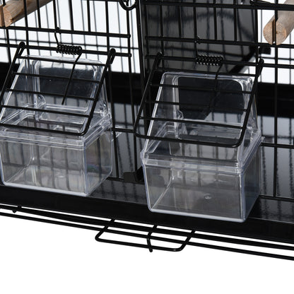 Bird Cage with Divider Aviary with Top Hooks Doors Feeders Perches and Removable Tray for Canaries Parakeets 59.5x26.5x39.5 cm Black