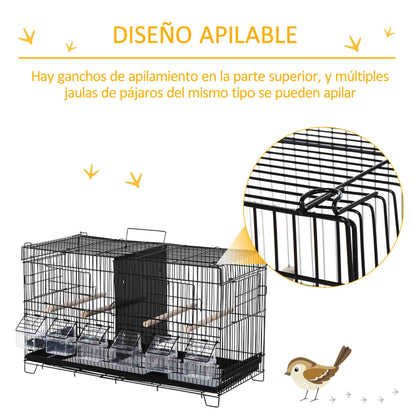 Bird Cage with Divider Aviary with Top Hooks Doors Feeders Perches and Removable Tray for Canaries Parakeets 59.5x26.5x39.5 cm Black