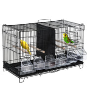 Bird Cage with Divider Aviary with Top Hooks Doors Feeders Perches and Removable Tray for Canaries Parakeets 59.5x26.5x39.5 cm Black