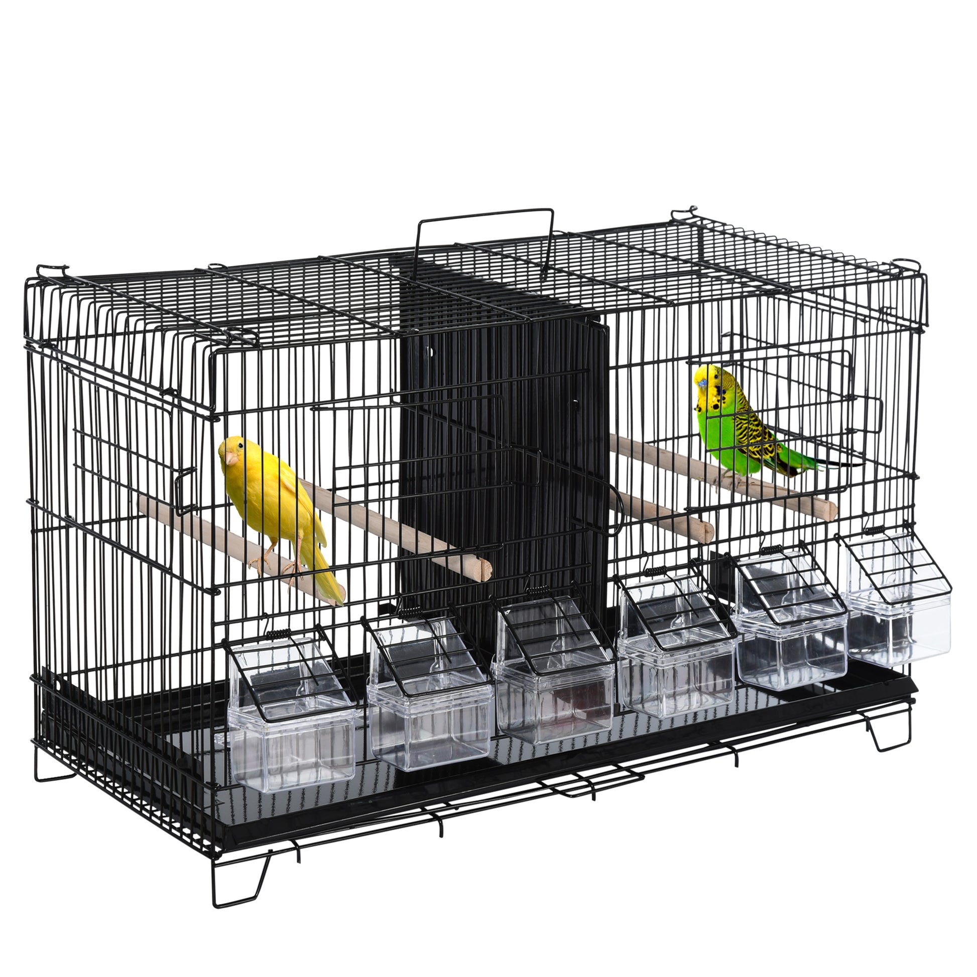 Bird Cage with Divider Aviary with Top Hooks Doors Feeders Perches and Removable Tray for Canaries Parakeets 59.5x26.5x39.5 cm Black