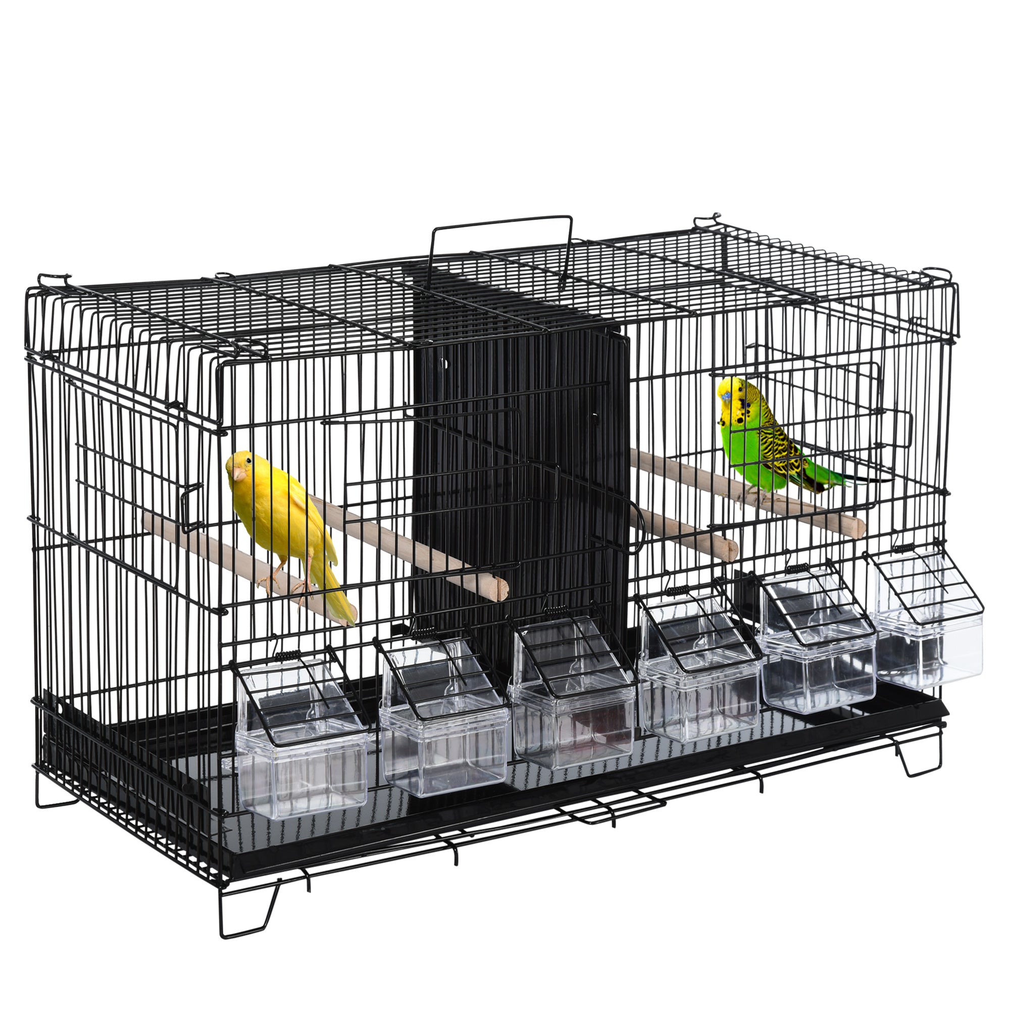 Bird Cage with Divider Aviary with Top Hooks Doors Feeders Perches and Removable Tray for Canaries Parakeets 59.5x26.5x39.5 cm Black