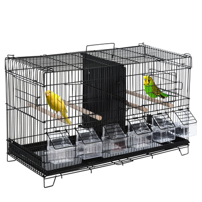 Bird Cage with Divider Aviary with Top Hooks Doors Feeders Perches and Removable Tray for Canaries Parakeets 59.5x26.5x39.5 cm Black