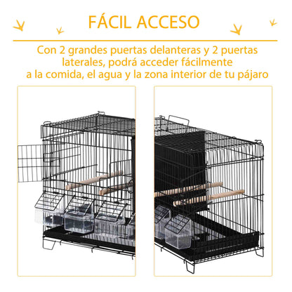 Bird Cage with Divider Aviary with Top Hooks Doors Feeders Perches and Removable Tray for Canaries Parakeets 59.5x26.5x39.5 cm Black