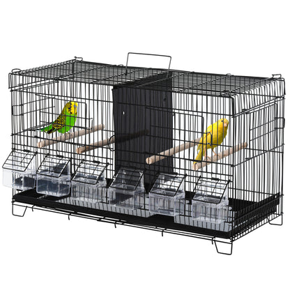 Bird Cage with Divider Aviary with Top Hooks Doors Feeders Perches and Removable Tray for Canaries Parakeets 59.5x26.5x39.5 cm Black