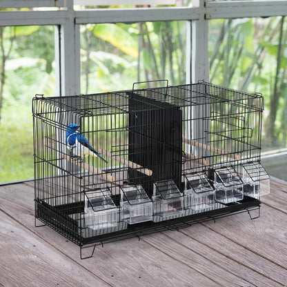 Bird Cage with Divider Aviary with Top Hooks Doors Feeders Perches and Removable Tray for Canaries Parakeets 59.5x26.5x39.5 cm Black