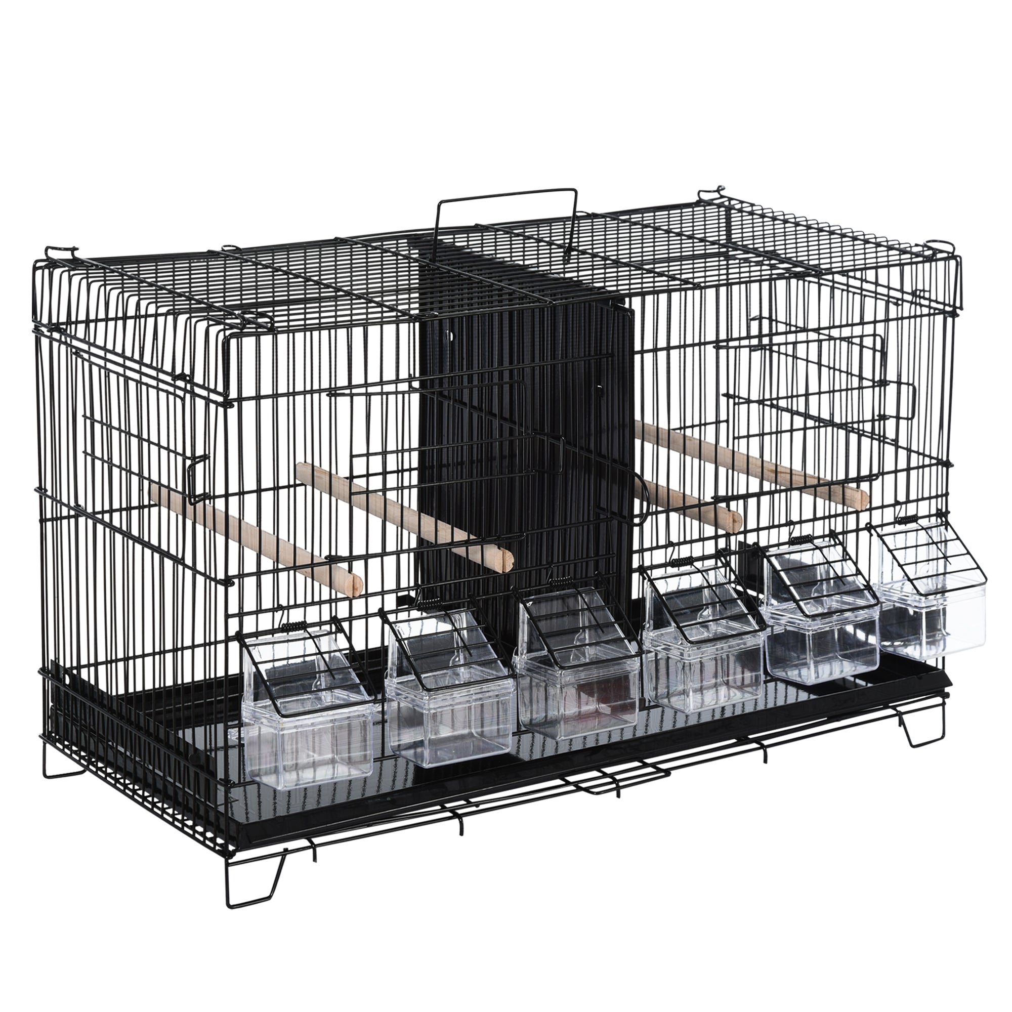 Bird Cage with Divider Aviary with Top Hooks Doors Feeders Perches and Removable Tray for Canaries Parakeets 59.5x26.5x39.5 cm Black