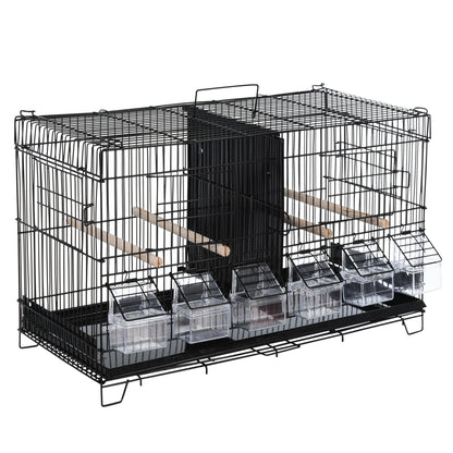 Bird Cage with Divider Aviary with Top Hooks Doors Feeders Perches and Removable Tray for Canaries Parakeets 59.5x26.5x39.5 cm Black