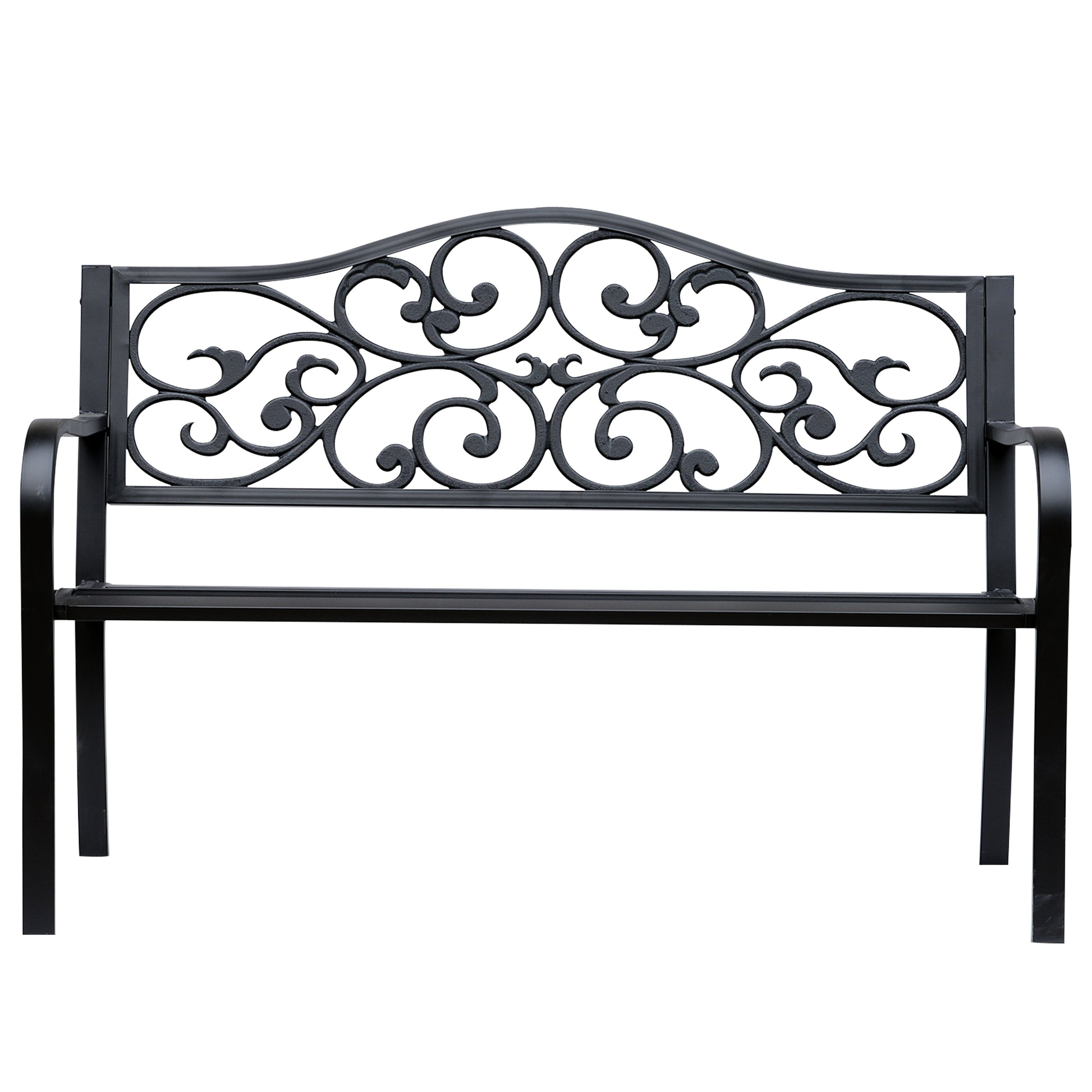 2-Seater Garden Bench Park Bench with Extendable Table Seat Bench 240kg Load Capacity Patio Bench with Backrest & Armrests Garden Furniture for Terrace, Garden Outdoor Area 150x58.5x90 cm Black
