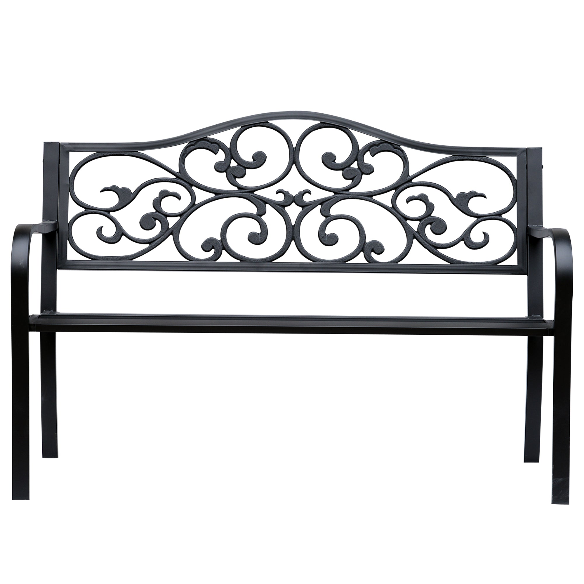 2-Seater Garden Bench Park Bench with Extendable Table Seat Bench 240kg Load Capacity Patio Bench with Backrest & Armrests Garden Furniture for Terrace, Garden Outdoor Area 150x58.5x90 cm Black