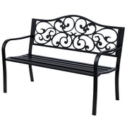 2-Seater Garden Bench Park Bench with Extendable Table Seat Bench 240kg Load Capacity Patio Bench with Backrest & Armrests Garden Furniture for Terrace, Garden Outdoor Area 150x58.5x90 cm Black