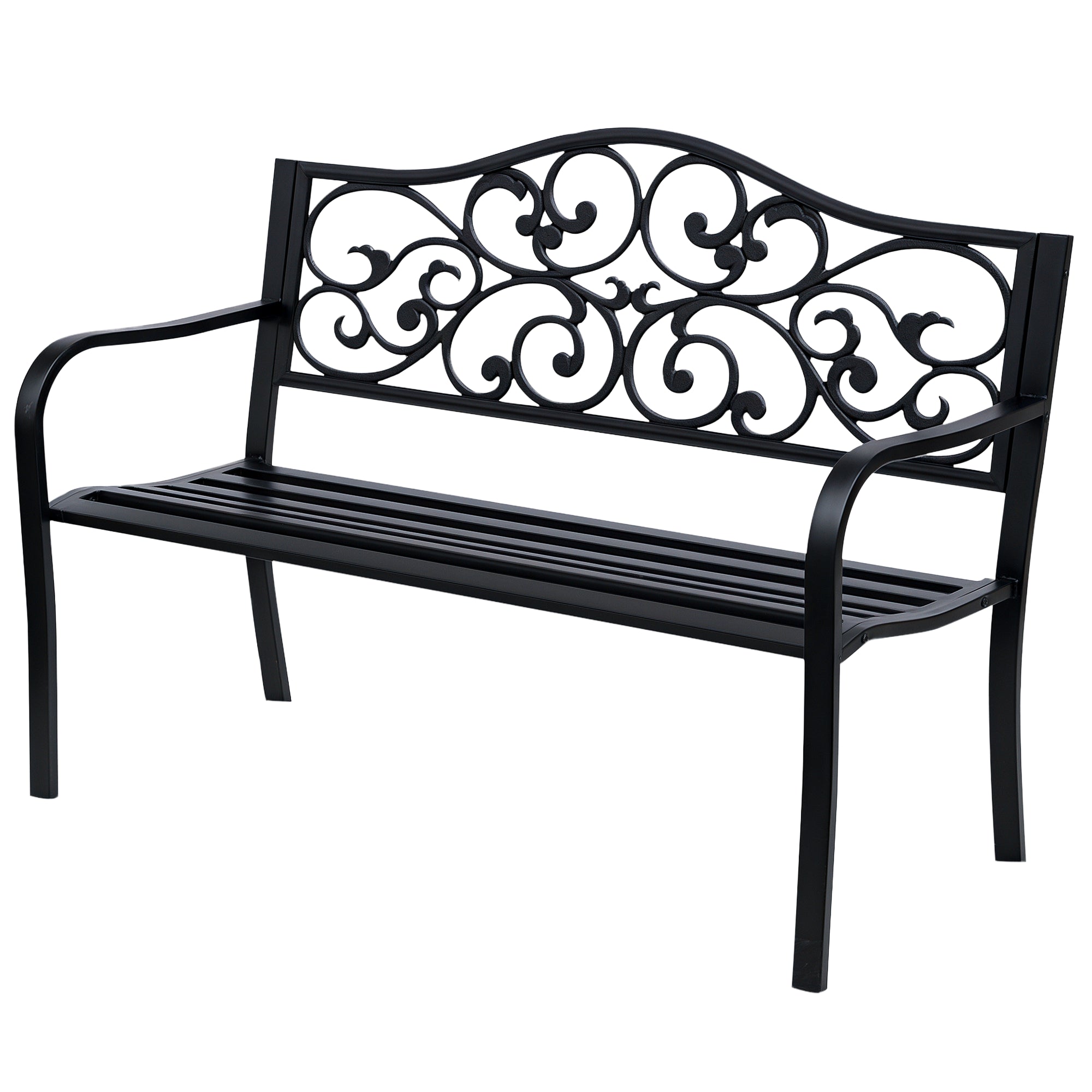 2-Seater Garden Bench Park Bench with Extendable Table Seat Bench 240kg Load Capacity Patio Bench with Backrest & Armrests Garden Furniture for Terrace, Garden Outdoor Area 150x58.5x90 cm Black