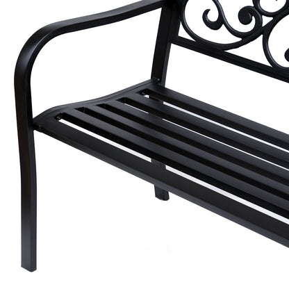 2-Seater Garden Bench Park Bench with Extendable Table Seat Bench 240kg Load Capacity Patio Bench with Backrest & Armrests Garden Furniture for Terrace, Garden Outdoor Area 150x58.5x90 cm Black