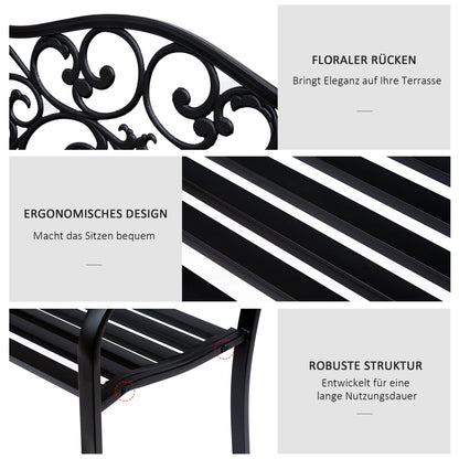 2-Seater Garden Bench Park Bench with Extendable Table Seat Bench 240kg Load Capacity Patio Bench with Backrest & Armrests Garden Furniture for Terrace, Garden Outdoor Area 150x58.5x90 cm Black