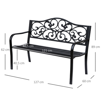 2-Seater Garden Bench Park Bench with Extendable Table Seat Bench 240kg Load Capacity Patio Bench with Backrest & Armrests Garden Furniture for Terrace, Garden Outdoor Area 150x58.5x90 cm Black