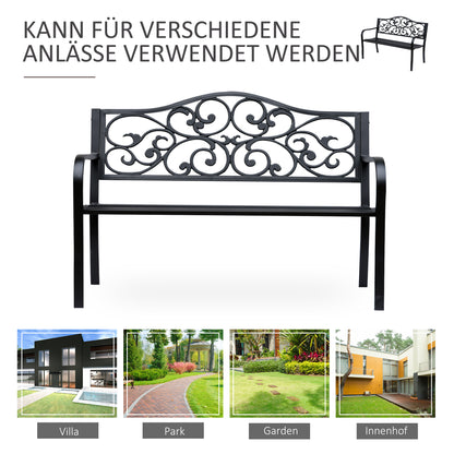 2-Seater Garden Bench Park Bench with Extendable Table Seat Bench 240kg Load Capacity Patio Bench with Backrest & Armrests Garden Furniture for Terrace, Garden Outdoor Area 150x58.5x90 cm Black