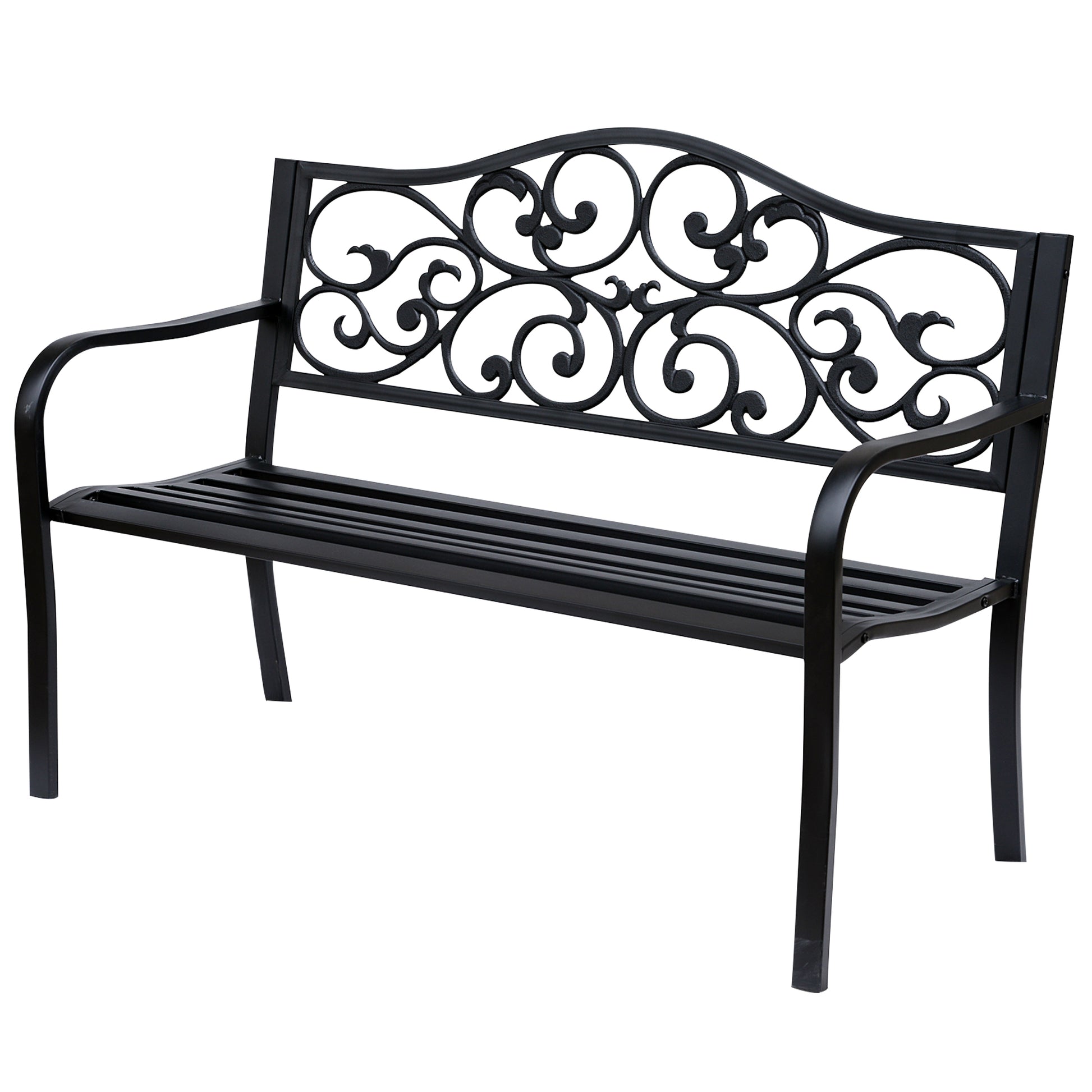 2-Seater Garden Bench Park Bench with Extendable Table Seat Bench 240kg Load Capacity Patio Bench with Backrest & Armrests Garden Furniture for Terrace, Garden Outdoor Area 150x58.5x90 cm Black