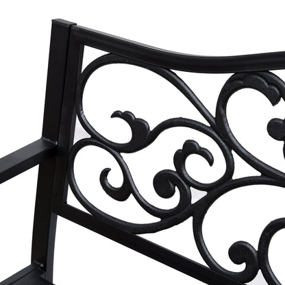 2-Seater Garden Bench Park Bench with Extendable Table Seat Bench 240kg Load Capacity Patio Bench with Backrest & Armrests Garden Furniture for Terrace, Garden Outdoor Area 150x58.5x90 cm Black