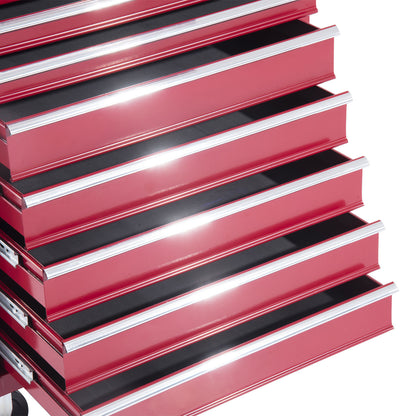 Tool Trolley with Tool Box, Lockable Tool Cart with Drawers, Tool Compartment, Keys, and Anti-slip Mats, Red