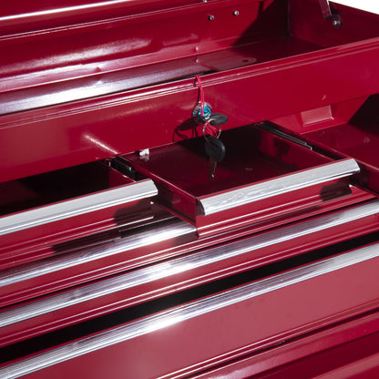 Tool Trolley with Tool Box, Lockable Tool Cart with Drawers, Tool Compartment, Keys, and Anti-slip Mats, Red