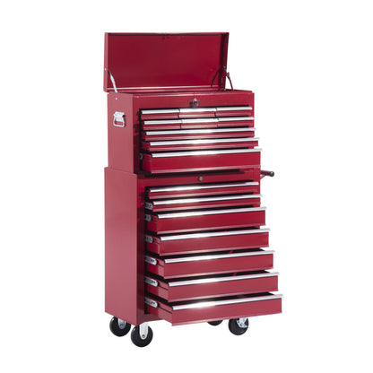 Tool Trolley with Tool Box, Lockable Tool Cart with Drawers, Tool Compartment, Keys, and Anti-slip Mats, Red