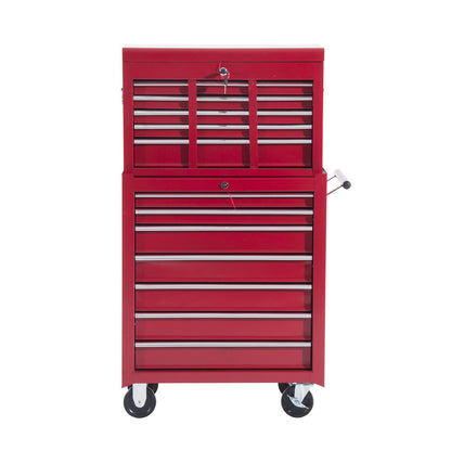 Tool Trolley with Tool Box, Lockable Tool Cart with Drawers, Tool Compartment, Keys, and Anti-slip Mats, Red